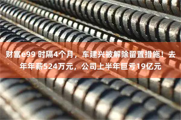 财富e99 时隔4个月，车建兴被解除留置措施！去年年薪524万元，公司上半年巨亏19亿元